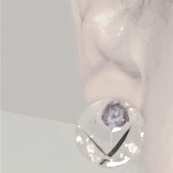 “Purple Baby Rose Buds” Tiny Pressed Preserved Dried Flower Gold Flake Earrings - Picture 6 of 7